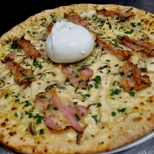 Bianca ,cardoncello ,guanciale,burrata,aglio e prezzemolo 